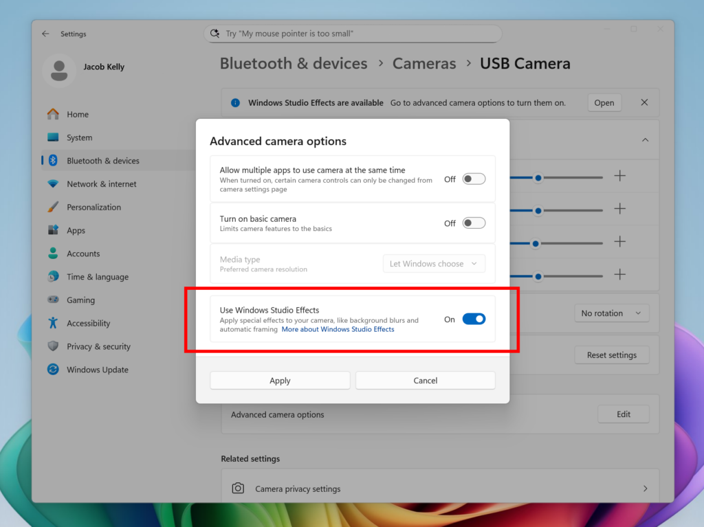 Windows Studio Effects